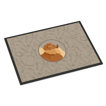 Carolines Treasures 24 x 36 in. Pomeranian in the Kitchen Indoor or Outdoor Mat CK2202JMAT